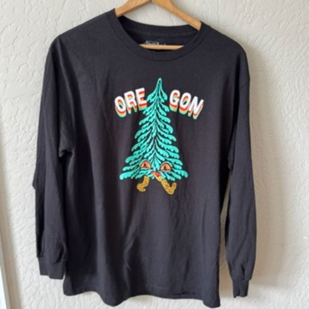 Tripper Tree Long Sleeve Tee Oregon Souvenir Shirt Black Large Cotton